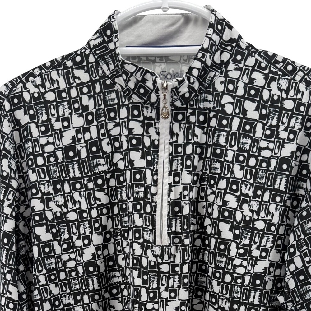 SanSoleil SolCool UV 50+ Cooling Quarter Zip Top Black White Abstract XL